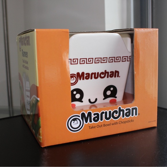 Ramen Maruchan Take Out Bowl Noodle Bowl w Chopsticks Set NEW Smiley Face - Picture 1 of 5